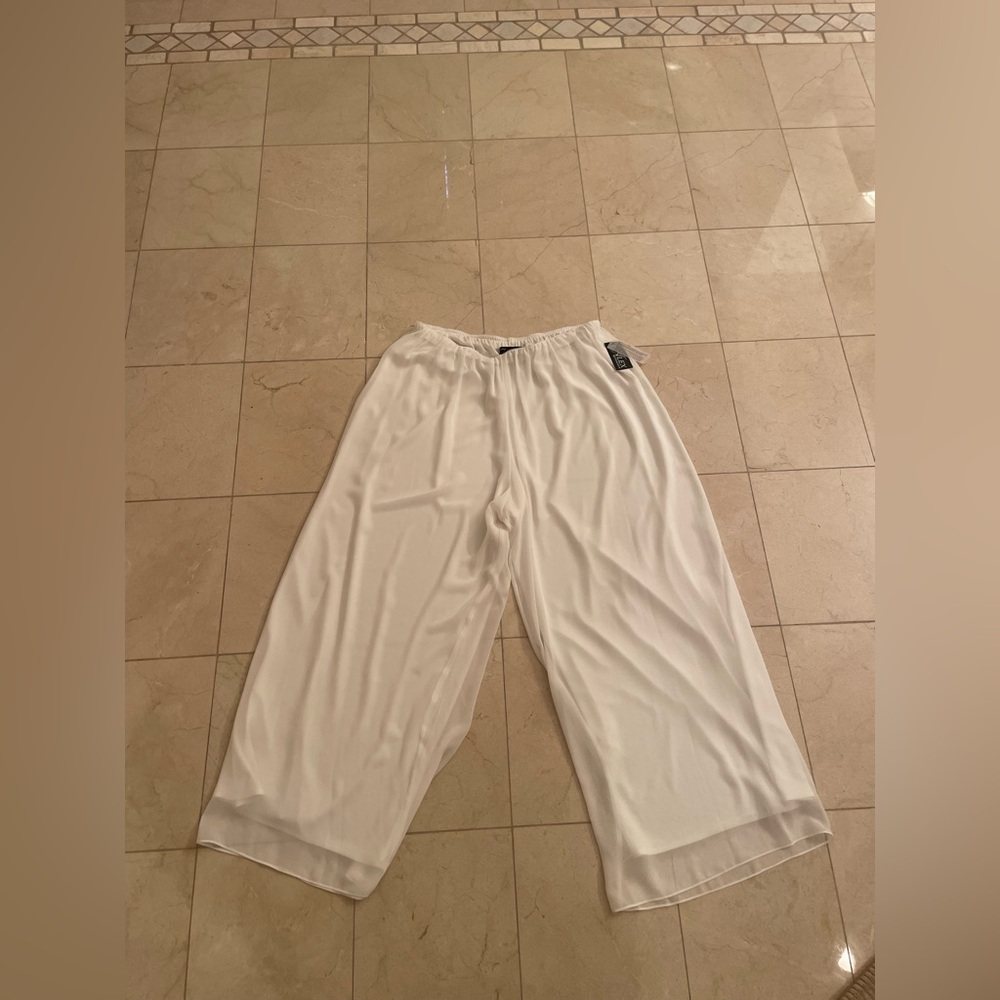 NWT Alex Evenings Women's Wide Leg White Chiffon Dress Pant